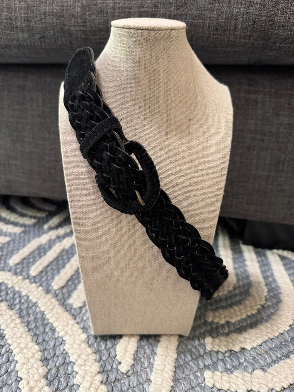 Vintage Black Woven Braided Belt Wide Statement Waist Belt 35”